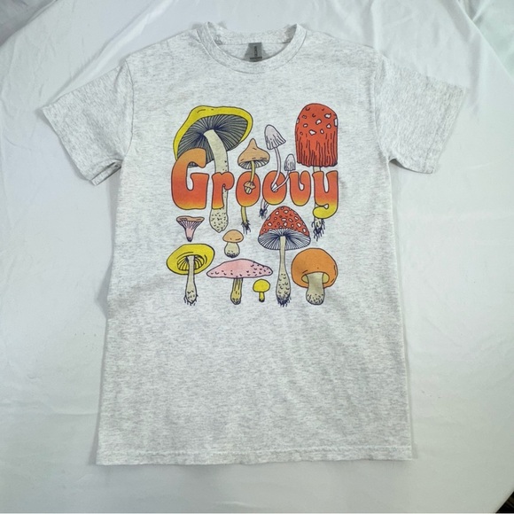Groovy Light Heather Gray Groovy Mushroom Short Sleeve Tee - Picture 1 of 5